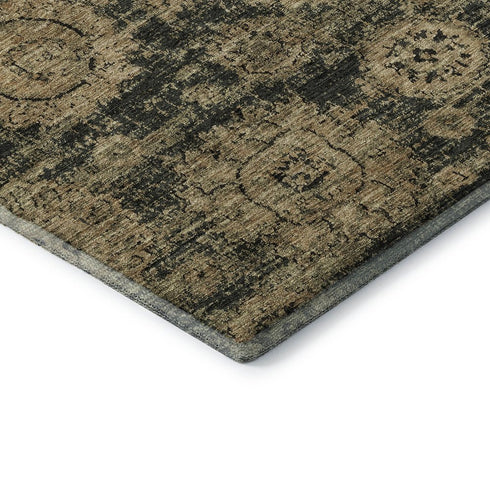 8' X 10' Charcoal And Brown Floral Washable Area Rug With UV Protection