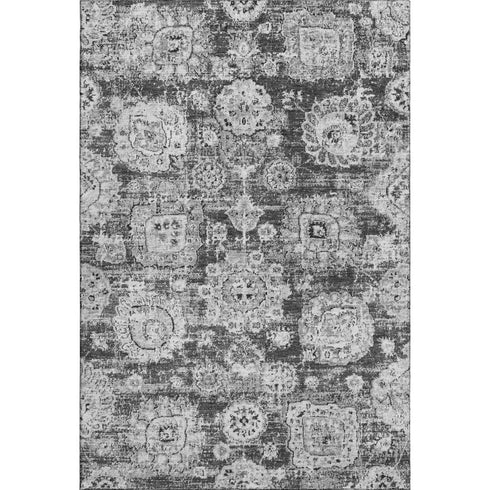 5' X 8' Gray And Ivory Floral Washable Area Rug With UV Protection