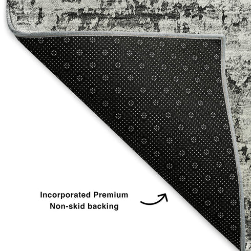 5' X 8' Gray And Ivory Floral Washable Area Rug With UV Protection