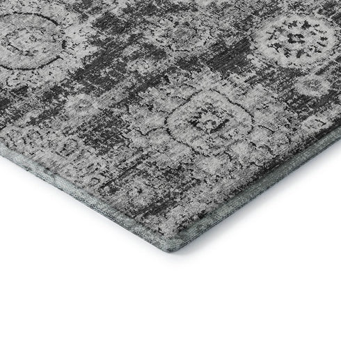 5' X 8' Gray And Ivory Floral Washable Area Rug With UV Protection