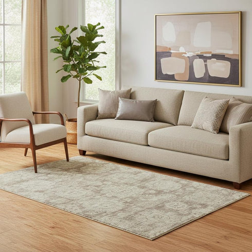 5' X 8' Coffee And Beige Floral Washable Area Rug With UV Protection