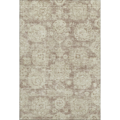 5' X 8' Coffee And Beige Floral Washable Area Rug With UV Protection