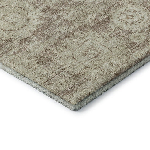 5' X 8' Coffee And Beige Floral Washable Area Rug With UV Protection