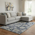 8' X 10' Navy Blue And Ivory Floral Washable Area Rug With UV Protection