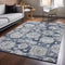 8' X 10' Navy Blue And Ivory Floral Washable Area Rug With UV Protection