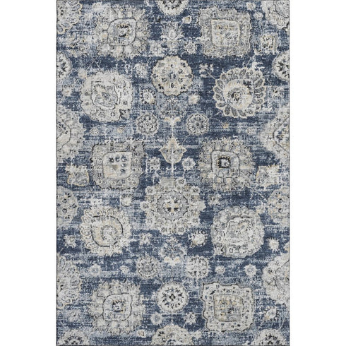 8' X 10' Navy Blue And Ivory Floral Washable Area Rug With UV Protection
