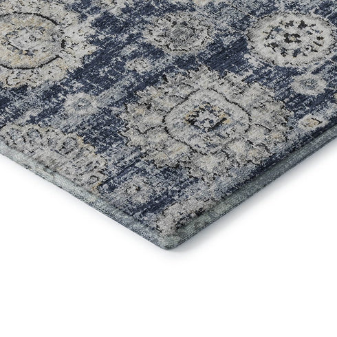 8' X 10' Navy Blue And Ivory Floral Washable Area Rug With UV Protection