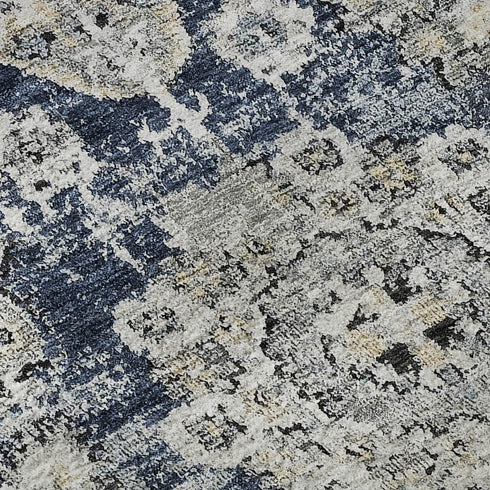 8' X 10' Navy Blue And Ivory Floral Washable Area Rug With UV Protection