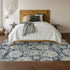 8' X 10' Navy Blue And Ivory Floral Washable Area Rug With UV Protection