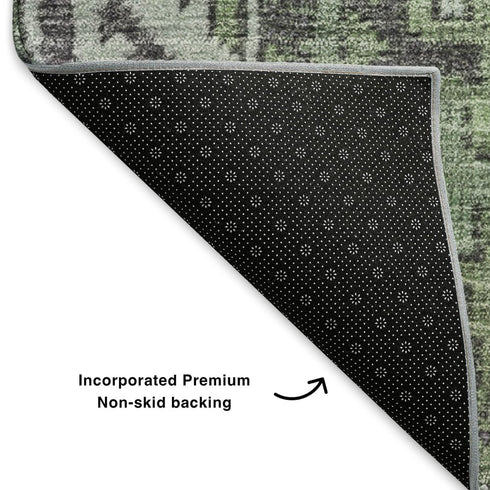 8' Green And Purple Patchwork Washable Round Rug With UV Protection