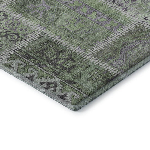 8' Green And Purple Patchwork Washable Round Rug With UV Protection