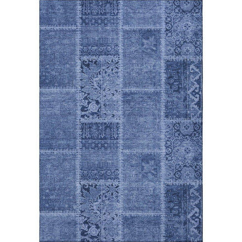 5' X 8' Navy Blue And Ivory Patchwork Washable Area Rug With UV Protection