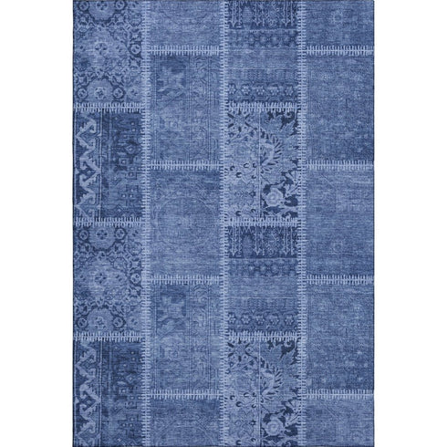 8' X 10' Navy Blue And Ivory Patchwork Washable Area Rug With UV Protection