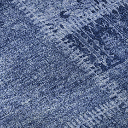 8' X 10' Navy Blue And Ivory Patchwork Washable Area Rug With UV Protection