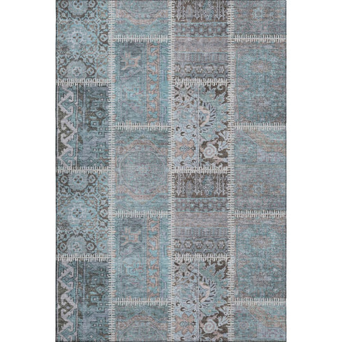 5' X 8' Teal And Beige Patchwork Washable Area Rug With UV Protection