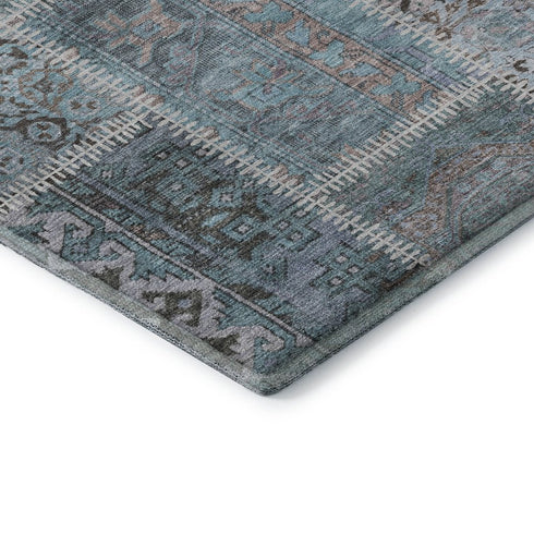 5' X 8' Teal And Beige Patchwork Washable Area Rug With UV Protection