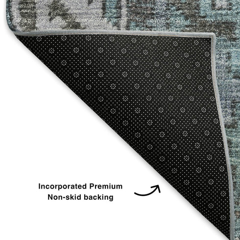 8' X 10' Teal And Beige Patchwork Washable Area Rug With UV Protection