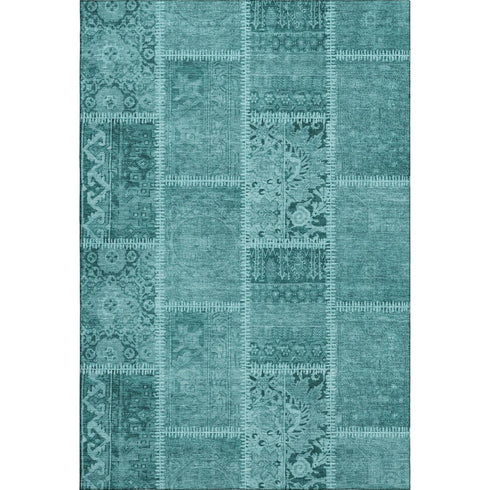 5' X 8' Turquoise And Aqua Patchwork Washable Area Rug With UV Protection