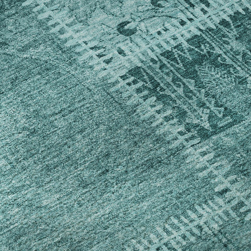 5' X 8' Turquoise And Aqua Patchwork Washable Area Rug With UV Protection