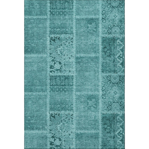 5' X 8' Turquoise And Aqua Patchwork Washable Area Rug With UV Protection