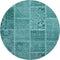 8' Turquoise And Aqua Patchwork Washable Round Rug With UV Protection