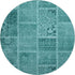 8' Turquoise And Aqua Patchwork Washable Round Rug With UV Protection
