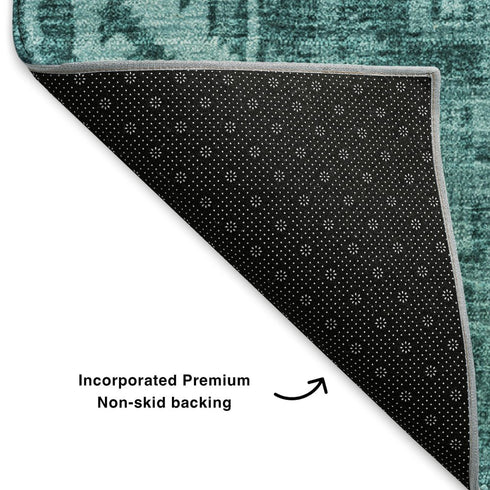 9' X 12' Turquoise And Aqua Patchwork Washable Area Rug With UV Protection