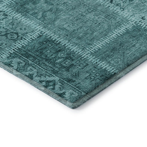 9' X 12' Turquoise And Aqua Patchwork Washable Area Rug With UV Protection