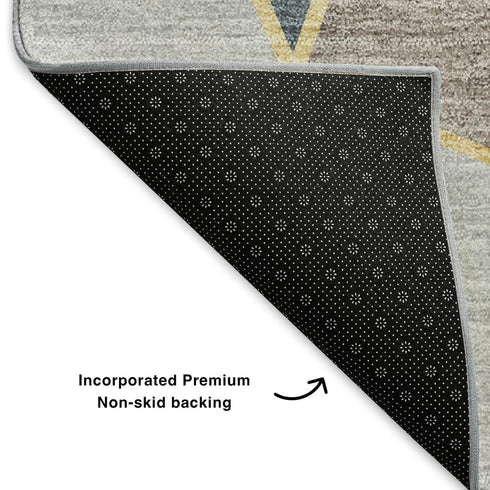 5' X 8' Blue Charcoal And Ivory Geometric Washable Area Rug With UV Protection