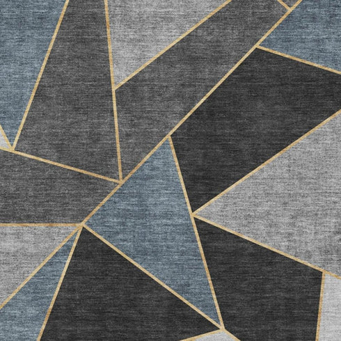 5' X 8' Blue Charcoal And Ivory Geometric Washable Area Rug With UV Protection