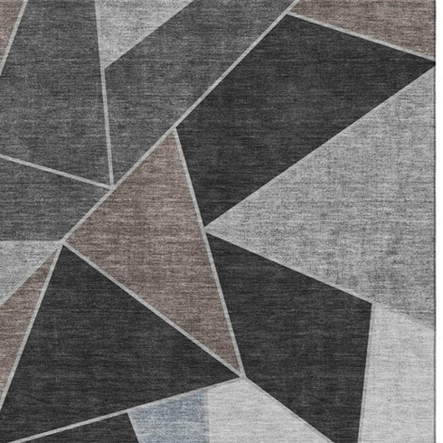 5' X 8' Chocolate Brown And Gray Geometric Washable Area Rug With UV Protection