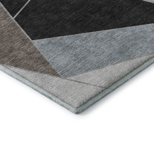8' X 10' Chocolate Brown And Gray Geometric Washable Area Rug With UV Protection