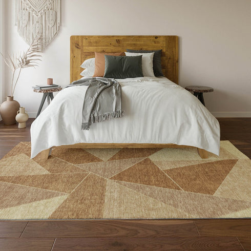 8' X 10' Chili Red And Beige Geometric Washable Area Rug With UV Protection