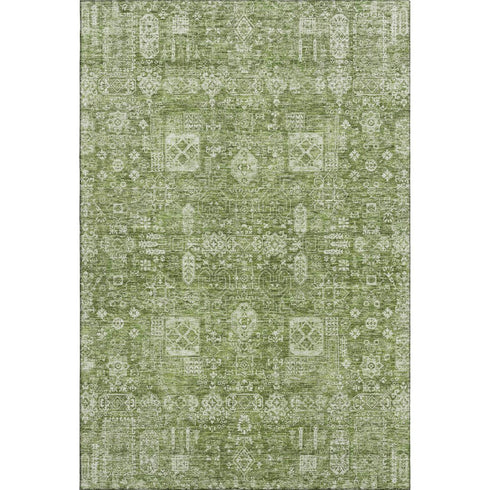 8' X 10' Artichoke Green And Ivory Floral Washable Area Rug With UV Protection