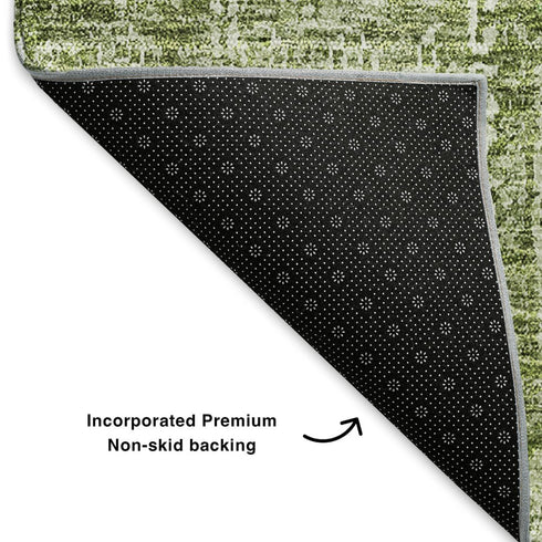 8' X 10' Artichoke Green And Ivory Floral Washable Area Rug With UV Protection