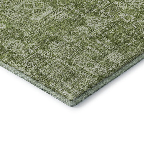 8' X 10' Artichoke Green And Ivory Floral Washable Area Rug With UV Protection