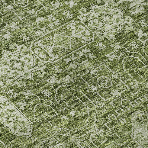 8' X 10' Artichoke Green And Ivory Floral Washable Area Rug With UV Protection