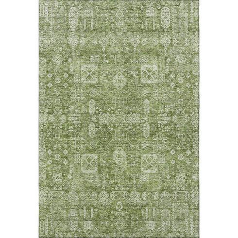 8' X 10' Artichoke Green And Ivory Floral Washable Area Rug With UV Protection