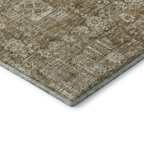 5' X 8' Brown And Ivory Floral Washable Area Rug With UV Protection