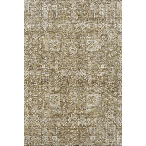 5' X 8' Brown And Ivory Floral Washable Area Rug With UV Protection