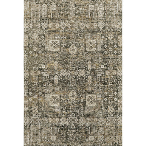 5' X 8' Coffee Ivory And Gold Floral Washable Area Rug With UV Protection