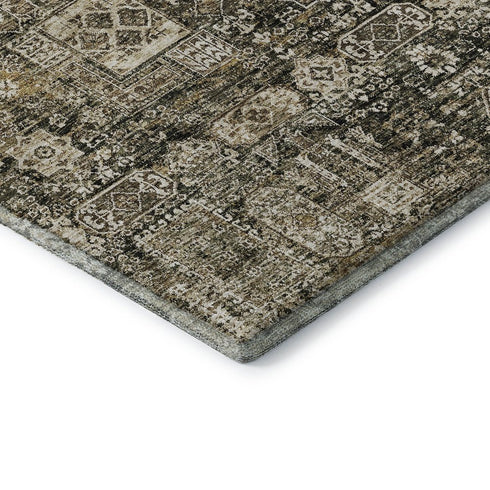 5' X 8' Coffee Ivory And Gold Floral Washable Area Rug With UV Protection