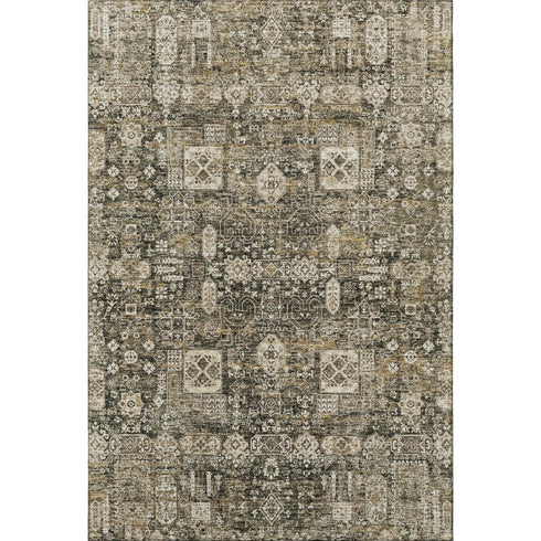 5' X 8' Coffee Ivory And Gold Floral Washable Area Rug With UV Protection