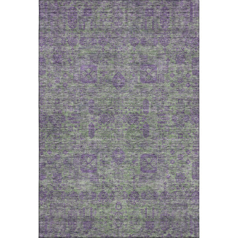 5' X 8' Fern Green And Purple Floral Washable Area Rug With UV Protection