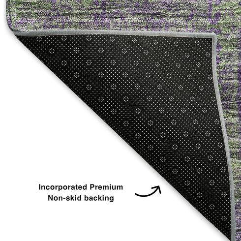 5' X 8' Fern Green And Purple Floral Washable Area Rug With UV Protection