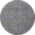 8' Fern Green And Purple Floral Washable Round Rug With UV Protection