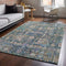 8' X 10' Green Blue And Beige Floral Washable Area Rug With UV Protection