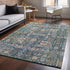 8' X 10' Green Blue And Beige Floral Washable Area Rug With UV Protection