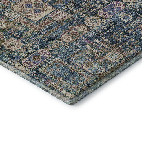 8' X 10' Green Blue And Beige Floral Washable Area Rug With UV Protection