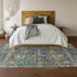 8' X 10' Green Blue And Beige Floral Washable Area Rug With UV Protection